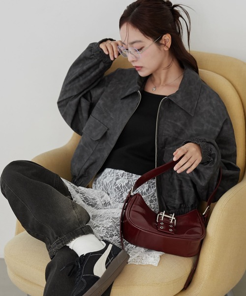 WEGO（ウィゴー）の「WEGO/フェイクレザーショートブルゾン（ブルゾン・レディース・ブラウン/グレー/ブラック・FREE）」の3枚目の写真