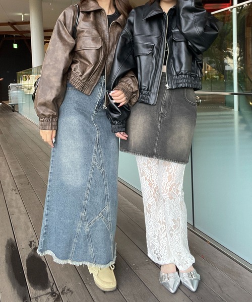 WEGO（ウィゴー）の「WEGO/フェイクレザーショートブルゾン（ブルゾン・レディース・ブラウン/グレー/ブラック・FREE）」の4枚目の写真