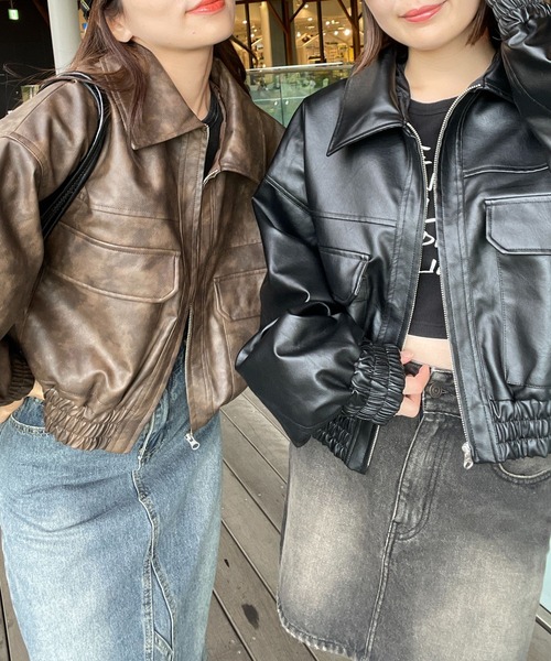 WEGO（ウィゴー）の「WEGO/フェイクレザーショートブルゾン（ブルゾン・レディース・ブラウン/グレー/ブラック・FREE）」の6枚目の写真