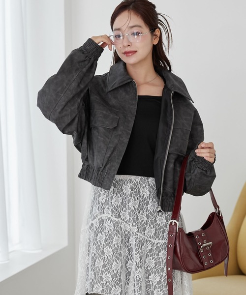 セール】WEGO/【25年春夏新作】フェイクレザーショートブルゾン