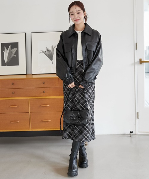 セール】WEGO/【25年春夏新作】フェイクレザーショートブルゾン