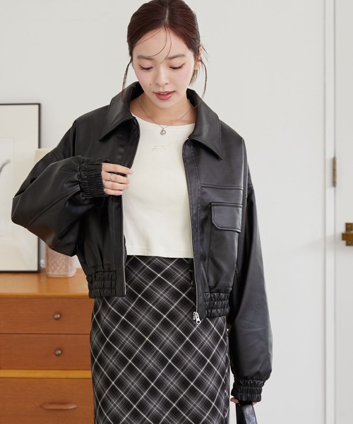 セール】WEGO/【25年春夏新作】フェイクレザーショートブルゾン