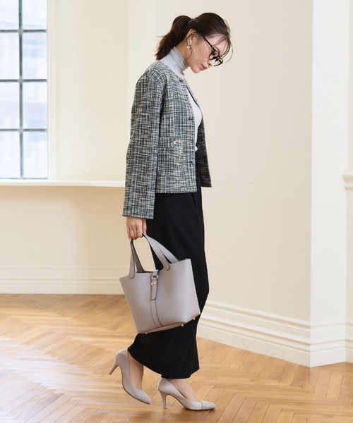 CROSS FUNCTION（クロスファンクション）の「《洗える・ストレッチ・シワになりにくい》正解 ツイードノーカラージャケット【CF/クロスファンクション】（ノーカラージャケット・レディース・ブラック/アイボリー・LL/M/L）」の12枚目の写真