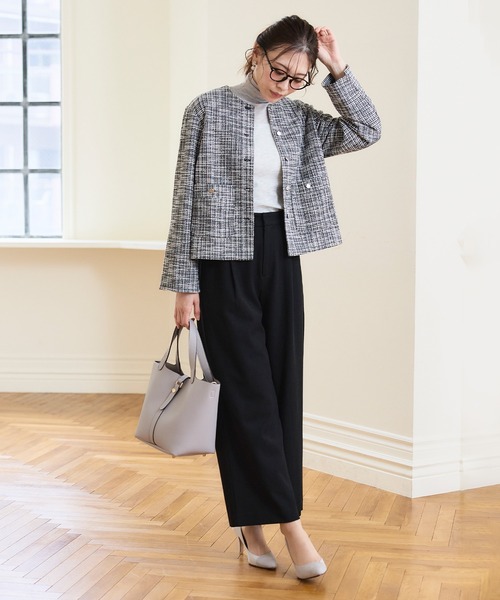 CROSS FUNCTION（クロスファンクション）の「《洗える・ストレッチ・シワになりにくい》正解 ツイードノーカラージャケット【CF/クロスファンクション】（ノーカラージャケット・レディース・ブラック/アイボリー・LL/M/L）」の9枚目の写真