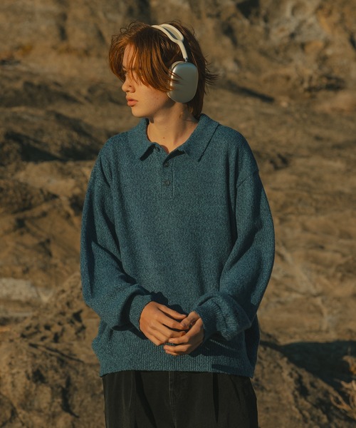 WETTEMPT(ウィテンプト)の「MERANGE KNIT POLO / メランジニットポロ(ニット/セーター・メンズ・ブルー/チャコール・SMALL/LARGE/MEDIUM)」の2枚目の写真