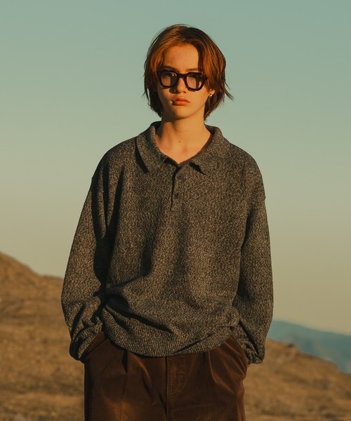 WETTEMPT(ウィテンプト)の「MERANGE KNIT POLO / メランジニットポロ(ニット/セーター・メンズ・ブルー/チャコール・SMALL/LARGE/MEDIUM)」の3枚目の写真