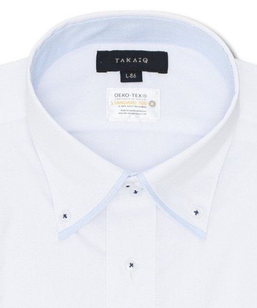 TAKA-Q（タカキュー）の「【形態安定 吸水速乾】タカキュー ドゥエボタンダウン ビジネスドレス 長袖シャツ（ビジネスシャツ・メンズ・ホワイト・首回り37cm-裄丈80cm/首回り39cm-裄丈80cm/首回り39cm-裄丈84cm/首回り41cm-裄丈82cm/首回り41cm-裄丈86cm/首回り43cm-裄丈82cm/首回り43cm-裄丈86cm/首回り45cm-裄丈86cm）」の8枚目の写真