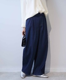 【L～5L 大きいサイズ】ライトデニムタックワイドパンツ