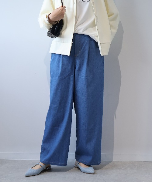 leswel(レスウェル)の「【L~5L 大きいサイズ】ライトデニムタックワイドパンツ(その他パンツ・レディース・ネイビー/ブルー・4L/3L/LL/L/5L)」の8枚目の写真
