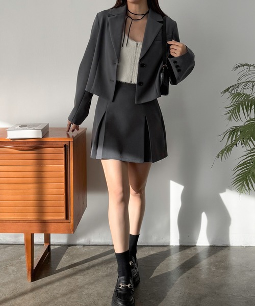 ショート丈ジャケット+インパン付きミニスカートSET（セットアップ