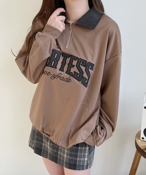 Nana(ナナ)の「ロゴ刺繍ハーフジップロンT(スウェット・レディース・ブラウン/グレー・FREE)」の3枚目の写真