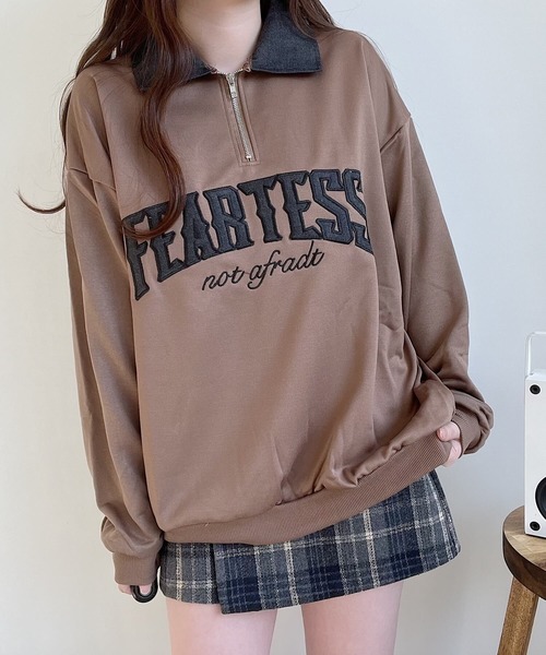 Nana(ナナ)の「ロゴ刺繍ハーフジップロンT(スウェット・レディース・ブラウン/グレー・FREE)」の5枚目の写真