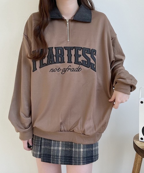 Nana(ナナ)の「ロゴ刺繍ハーフジップロンT(スウェット・レディース・ブラウン/グレー・FREE)」の6枚目の写真