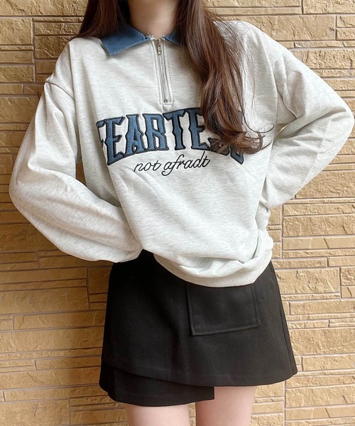 Nana(ナナ)の「ロゴ刺繍ハーフジップロンT(スウェット・レディース・ブラウン/グレー・FREE)」の9枚目の写真