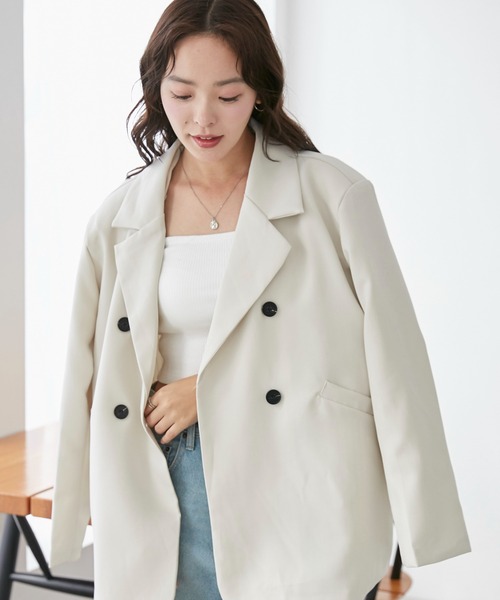 WEGO(ウィゴー)の「WEGO/オーバーサイズダブルジャケット(テーラードジャケット・レディース・ブラック/アイボリー・LARGE/MEDIUM/SMALL)」の1枚目の写真