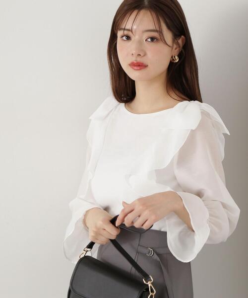 ブラウス シャツ ラッフルリボンロングブラウス レディース osharewalker シャツ レディース トップス 長袖 リボン シフォン