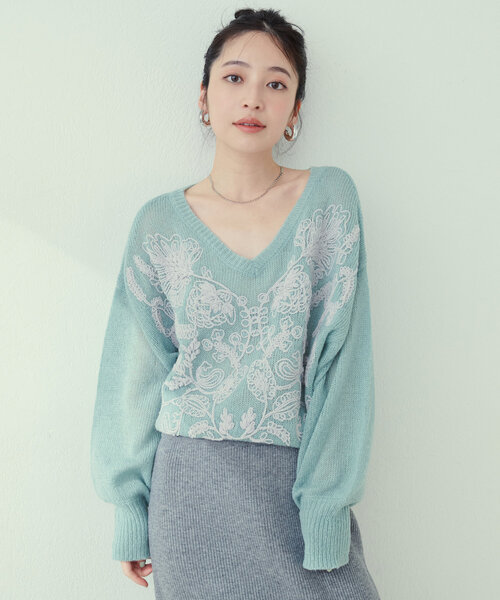 natural couture(ナチュラルクチュール)の「【WEB限定】天竺刺繍ニット(ニット/セーター・レディース・グレイッシュベージュ/アイボリー/ミント/オレンジ・FREE)」の17枚目の写真