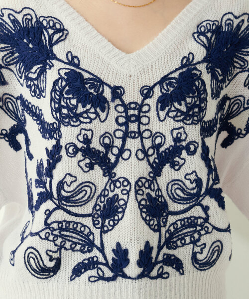 natural couture(ナチュラルクチュール)の「【WEB限定】天竺刺繍ニット(ニット/セーター・レディース・グレイッシュベージュ/アイボリー/ミント/オレンジ・FREE)」の10枚目の写真