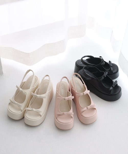 one after another NICE CLAUP（ワンアフターアナザーナイスクラップ）の「厚底リボンサンダル（サンダル・レディース・ピンク/アイボリー/ブラック・S/M/L）」の18枚目の写真