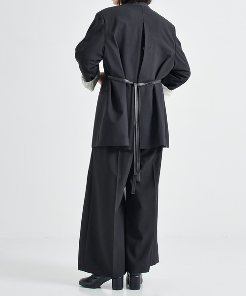 STUDIOUS(ステュディオス)の「【STUDIOUS/ステュディオス】Leather Belted Tailored Jacket/レザーベルテッドテイラードジャケット(テーラードジャケット・レディース・ブラック/ベージュ・1/2)」の5枚目の写真