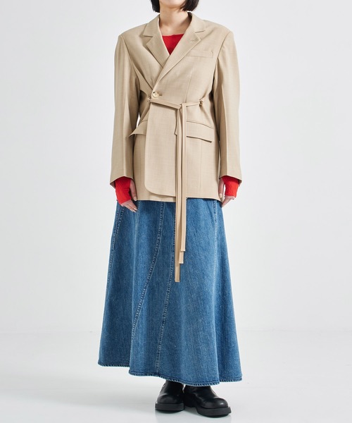 STUDIOUS(ステュディオス)の「【STUDIOUS/ステュディオス】Leather Belted Tailored Jacket/レザーベルテッドテイラードジャケット(テーラードジャケット・レディース・ブラック/ベージュ・1/2)」の9枚目の写真