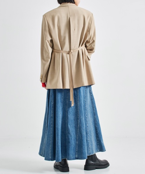 STUDIOUS(ステュディオス)の「【STUDIOUS/ステュディオス】Leather Belted Tailored Jacket/レザーベルテッドテイラードジャケット(テーラードジャケット・レディース・ブラック/ベージュ・1/2)」の3枚目の写真