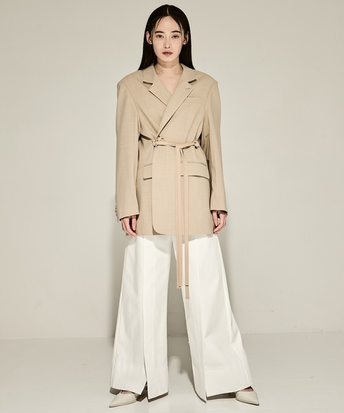 STUDIOUS/ステュディオス】Leather Belted Tailored Jacket/レザー  