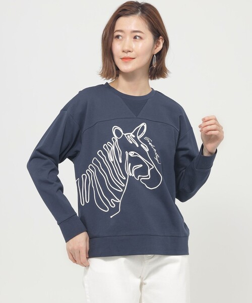 EVEX by KRIZIA(エヴェックスバイクリツィア)の「【ウォッシャブル】ゼブラコードエンブロイダリースウェット(Tシャツ/カットソー・レディース・オフホワイト/ダークネイビー/イエロー・40)」の3枚目の写真