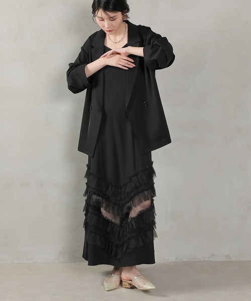 kana 裾フリルキャミワンピース オーバーサイズジャケット 2点セット 裾フリルキャミワンピース オーバーサイズジャケット 2点セット ドレス