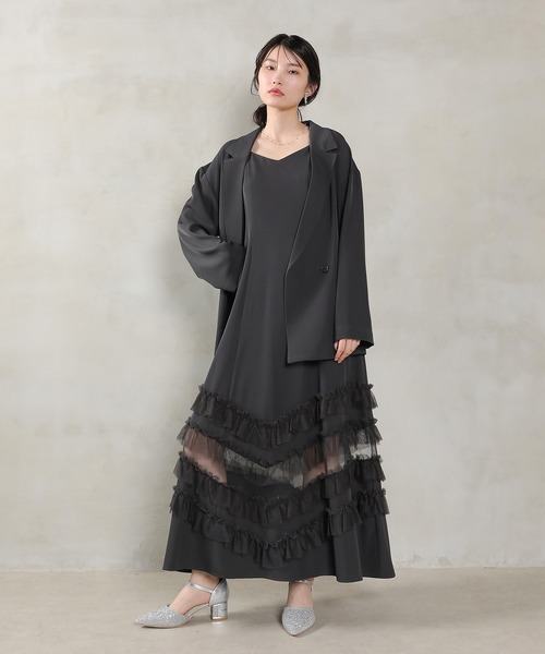 裾フリルキャミワンピース オーバーサイズジャケット 2点セット