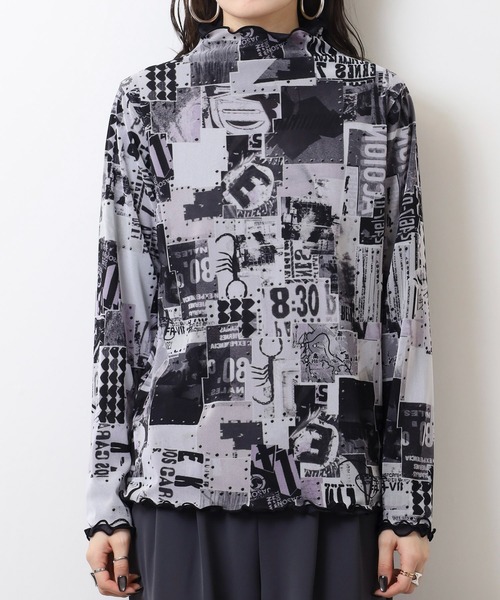 BRODIAEA(ブローディア)の「BRODIAEA メッシュメロウトップス リバーシブル可 転写プリント×無地(Tシャツ/カットソー・レディース・ブラック/ライム・40)」の11枚目の写真