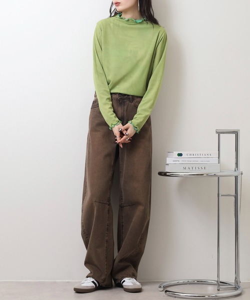 BRODIAEA(ブローディア)の「BRODIAEA メッシュメロウトップス リバーシブル可 転写プリント×無地(Tシャツ/カットソー・レディース・ブラック/ライム・40)」の10枚目の写真