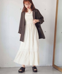 【肩紐調整可能】シャーリングティアードワンピース