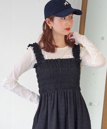 【肩紐調整可能】シャーリングティアードワンピース