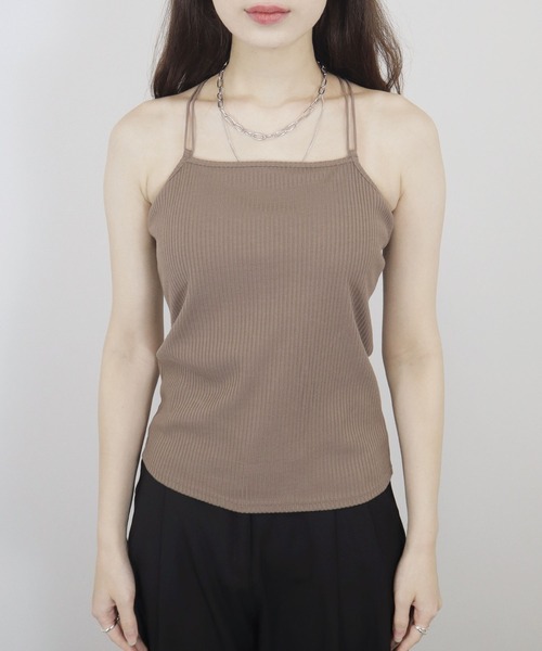Reurie'（レウリィ）の「カップ付き テレコリブ スクエア キャミソール/telecorib square camisole　バッククロス　レイヤード　キャミ　カジュアル　きれいめ　インナー（キャミソール・レディース・モカ/ホワイト/ブラック・FREE）」の12枚目の写真