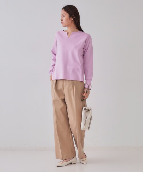 OPAQUE.CLIP(オペークドットクリップ)の「◆キーネックニット/オーガニックコツトン混【UV/洗濯機洗い可】(ニット/セーター・レディース・ホワイト系3/パープル/ネイビー・38/40/42)」の7枚目の写真