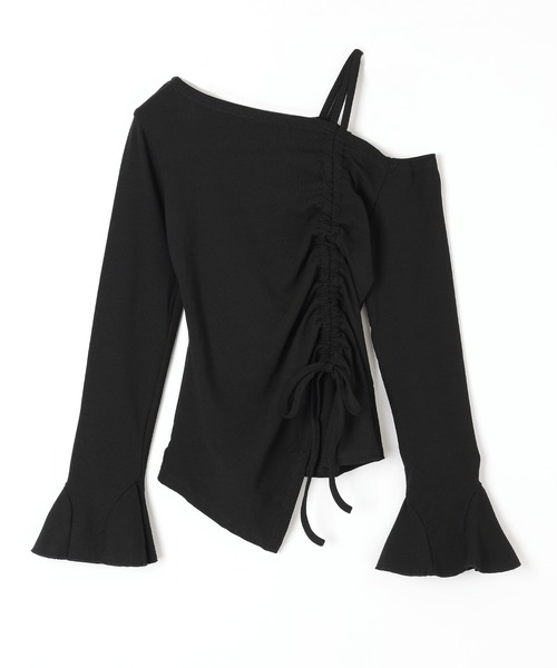 one off shoulder shirring tops/ワンオフショルダー