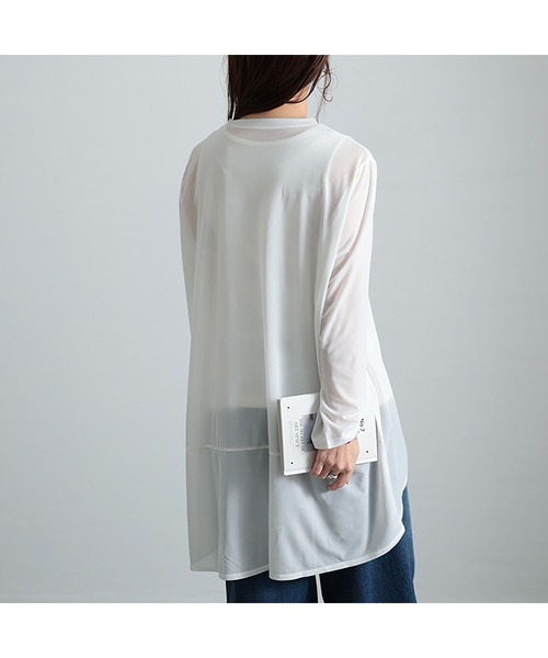 GOLDJAPAN(ゴールドジャパン)の「ストレッチカットシフォンコクーンチュニック【大きいサイズ対応】(チュニック・レディース・オフホワイト/ブラック・LL/3L/4L/5L)」の11枚目の写真