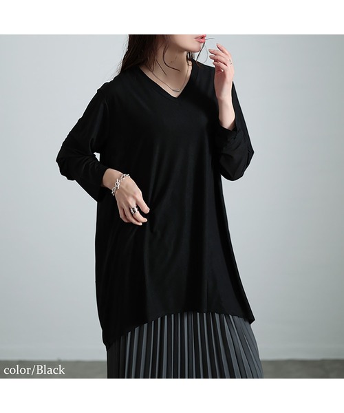 GOLDJAPAN(ゴールドジャパン)の「ストレッチカットシフォンコクーンチュニック【大きいサイズ対応】(チュニック・レディース・オフホワイト/ブラック・LL/3L/4L/5L)」の13枚目の写真