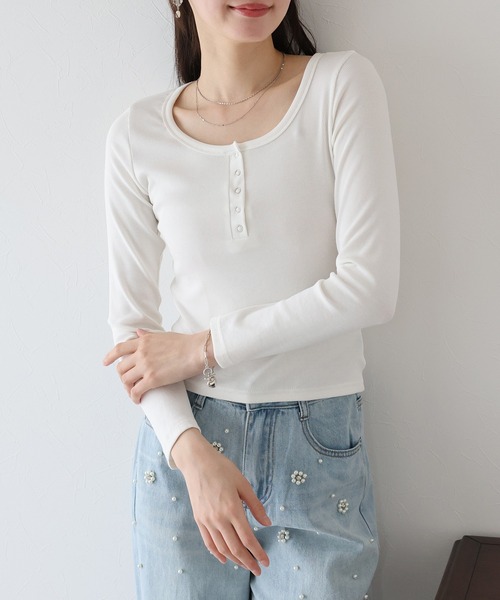 BLUEEAST(ブルーイースト)の「ヘンリーネック長袖Tシャツ(Tシャツ/カットソー・レディース・グレー/ブルー/ブラック/ホワイト/チャコールグレー・MEDIUM)」の1枚目の写真