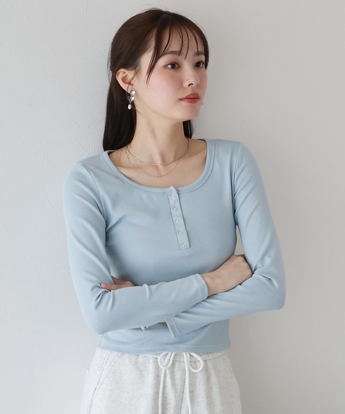 セール】ヘンリーネック長袖Tシャツ（Tシャツ/カットソー