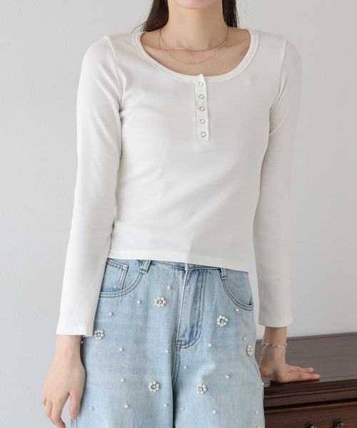 BLUEEAST(ブルーイースト)の「ヘンリーネック長袖Tシャツ(Tシャツ/カットソー・レディース・グレー/ブルー/ブラック/ホワイト/チャコールグレー・MEDIUM)」の6枚目の写真