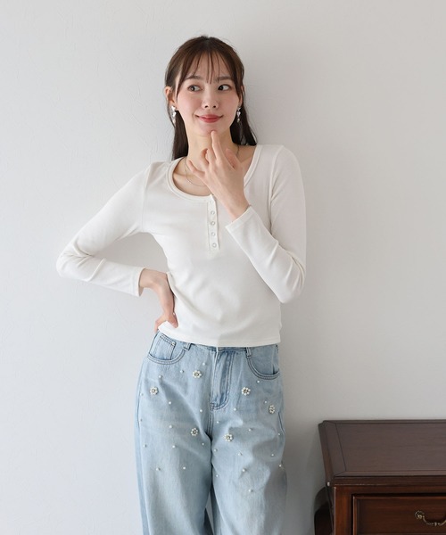 BLUEEAST(ブルーイースト)の「ヘンリーネック長袖Tシャツ(Tシャツ/カットソー・レディース・グレー/ブルー/ブラック/ホワイト/チャコールグレー・MEDIUM)」の9枚目の写真
