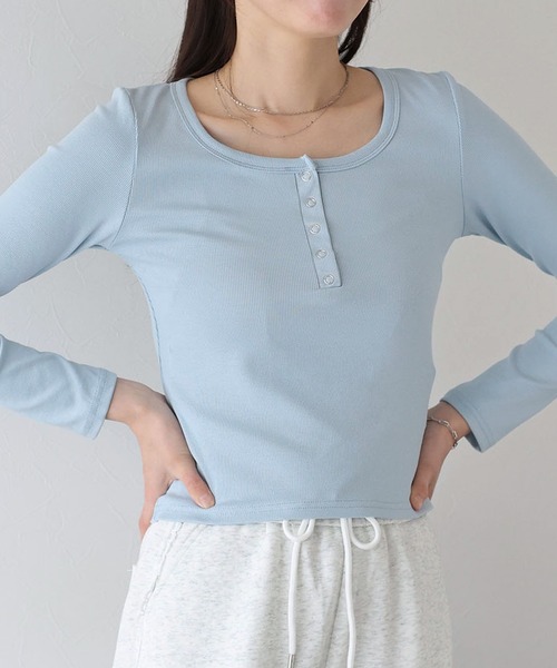 BLUEEAST(ブルーイースト)の「ヘンリーネック長袖Tシャツ(Tシャツ/カットソー・レディース・グレー/ブルー/ブラック/ホワイト/チャコールグレー・MEDIUM)」の14枚目の写真