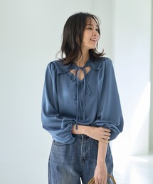 美品 siro シャツ ブラウス フード付き 羽織り 青 レディース
