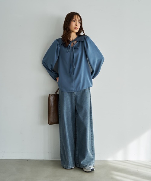 STYLE DELI（スタイルデリ）の「ヴィンテージサテンWリボンブラウス（シャツ/ブラウス・レディース・ブラック/ブルー系その他・FREE）」の3枚目の写真