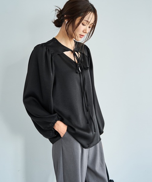STYLE DELI（スタイルデリ）の「ヴィンテージサテンWリボンブラウス（シャツ/ブラウス・レディース・ブラック/ブルー系その他・FREE）」の12枚目の写真