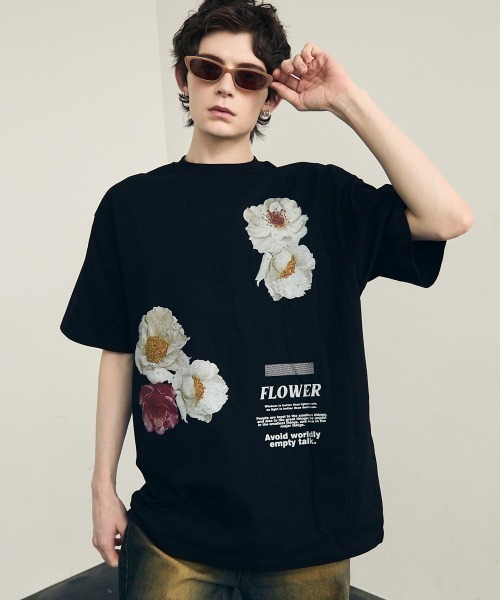 セール】Retro flower design 8oz short sleeve T-shirt / レトロ