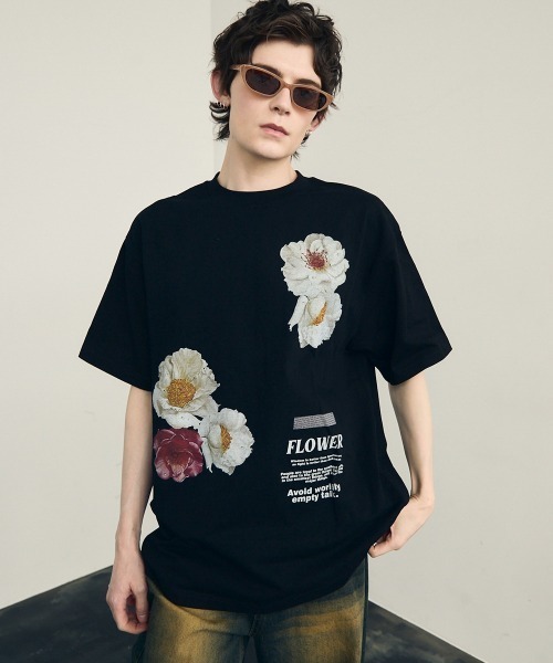 【新品】SELEZZA LONDON Tシャツ トップス フラワー 花 セール】Retro flower design 8oz short sleeve T-shirt / レトロ