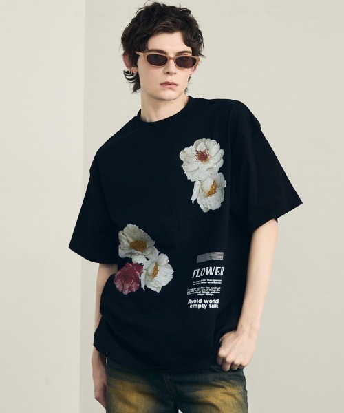 セール】Retro flower design 8oz short sleeve T-shirt / レトロ